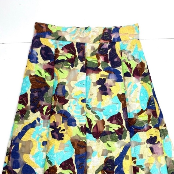 ZARA Floral Jacquard Puffy Pleated Midi Skirt in Yellow with Purple Size XS New - Picture 6 of 9